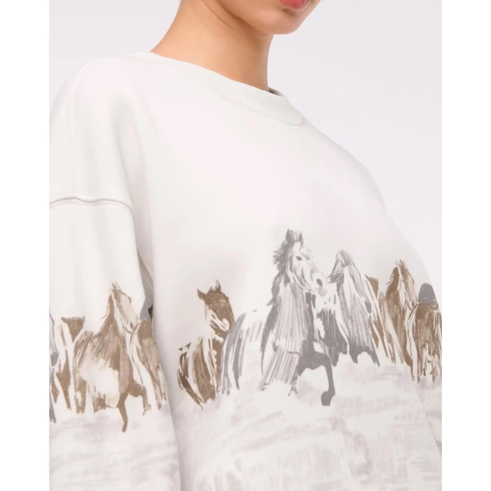 Abercrombie & Fitch Horses Sunday Sweatshirt XL Cream Soft A&F Western Oversized - Picture 3 of 8